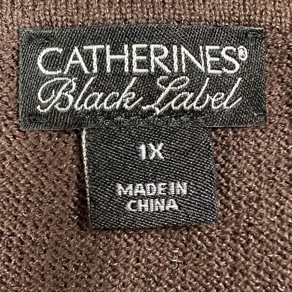 CATHERINES Layered Knit Sweater Chocolate Brown Sequin Trim Tunic Size 1X - Picture 5 of 10